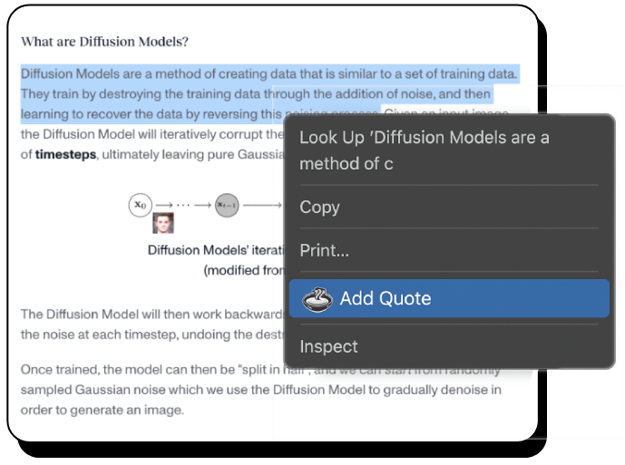 Queso extension capturing a quote from a web article